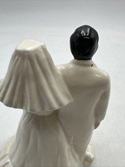 Vtg 1950’s Wedding Cake Topper 7” Bride & Groom Ceramic Iridescent Dress Pink