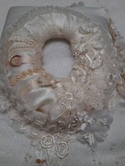 White Lace Satin Cloth Beaded Padded Wedding Photo Album Handmade VTG 15/10