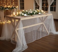 Set of 2 Table Runner 63″ X 120″ Wedding Veil White Dessert Tablecloth Chiffo…