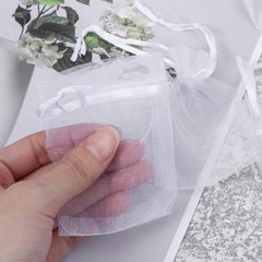 100Pcs Durable White Organza Drawstring Bags for Wedding and Jewelry Gifts