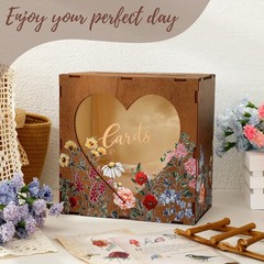 Spring Brown Wedding Card Box for Reception with Heart Acrylic Window Summer Vi