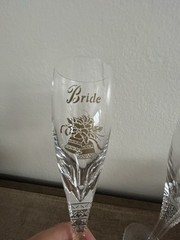 Vintage BRIDE and GROOM champagne wedding Flutes