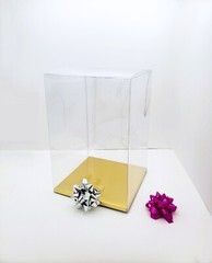24 PCS 4x4x4-1/2″ Party Wedding Favor Tuck Top Clear PVC Box W/ Gold Card Bottom