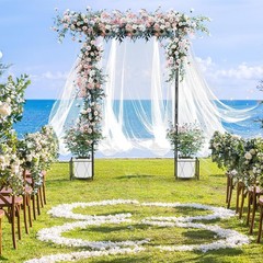 7.7Ft Wedding Arches Backdrop Stand Decor Garden Arch Trellis w/Planter Boxes