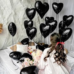12 PCS Black Heart Balloons, 18 Inch Large Black Heart Foil 05-12pcs Deep Black