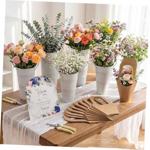 DIY Flower Bloom Bar Kit – All-In-One Bouquet Supplies – Vintage Metal Buckets