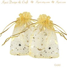 9×12 cm Star and Moon Organza Gift Bags Drawstring Wedding Favor Jewelry Pouches