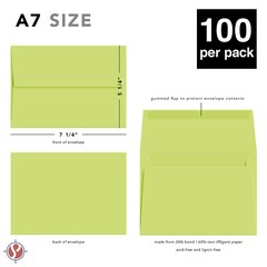A7 Envelopes, 5 1/4″ x 7 1/4″, Ultra Lime, Square Flap, 24w (90gsm), 100 Qty