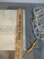 Vintage WEDDING LASSO~GLASS & ACRYLIC BEADS GOLD CROSS LAZO DE BODA~Religious