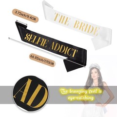LEIFIDE 10 Pack Bride and Bridesmaid Sash Set Wedding Black, White