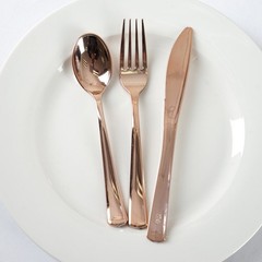 Rose Gold Metallic Forks Spoons and Knives sets – Disposable Tableware for Party