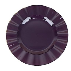 10 PURPLE 11″ Round PLASTIC Salad Dinner PLATES Gold Wavy Rim Wedding Party