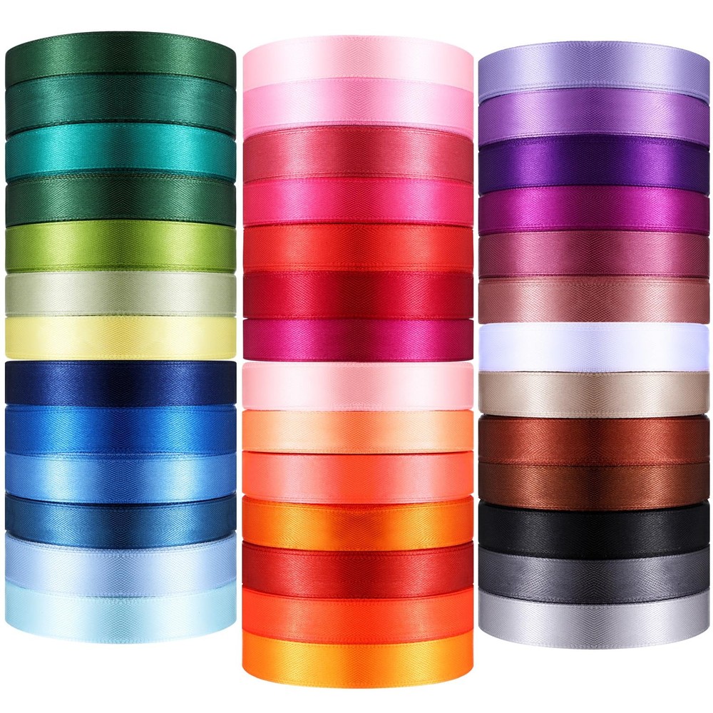 Thiccywoov 40 Rolls Rainbow Satin Ribbons 3/5″ Wide,1000 Yd Long, Multicolor