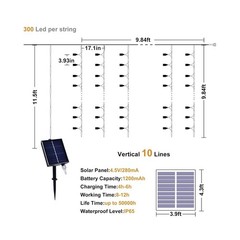 300LED Solar Curtain Lights Outdoor Indoor 8 Modes Solar Fairy Curt… Fast Ship