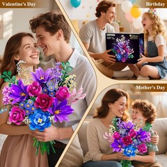 LED Light Flower Bouquet Building Set, 21 PCS Botanical Block Toy, Home Decor Gi