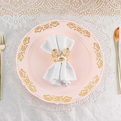 10 Blush Round 10″ Salad Plates Gold Trim Party Wedding Catering Disposable Home