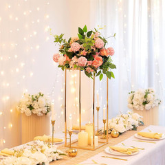 Gold Geometric Flower Stand Vases – 2 Pcs 23.6In Centerpieces for Events