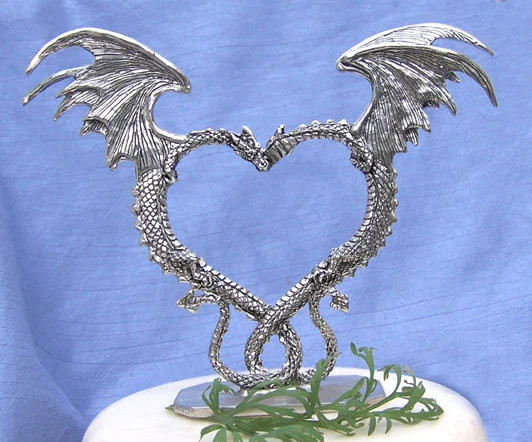 Entwined Dragon Heart Pewter Wedding Cake Topper