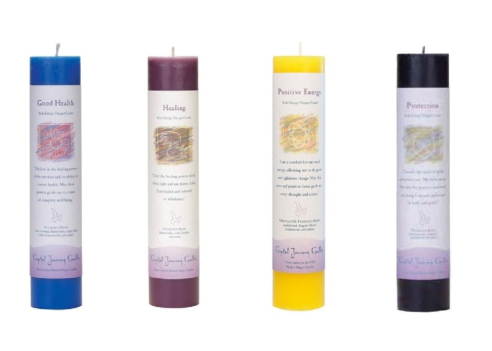 Crystal Journey Bundle Of 4 Reiki Charged Herbal Magic Pillar Candles