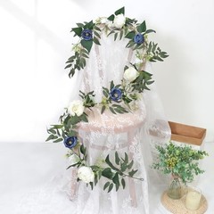 Flower Garland Artificial Rose Vine Flowers with Green Leaves 2PCS Blue&white