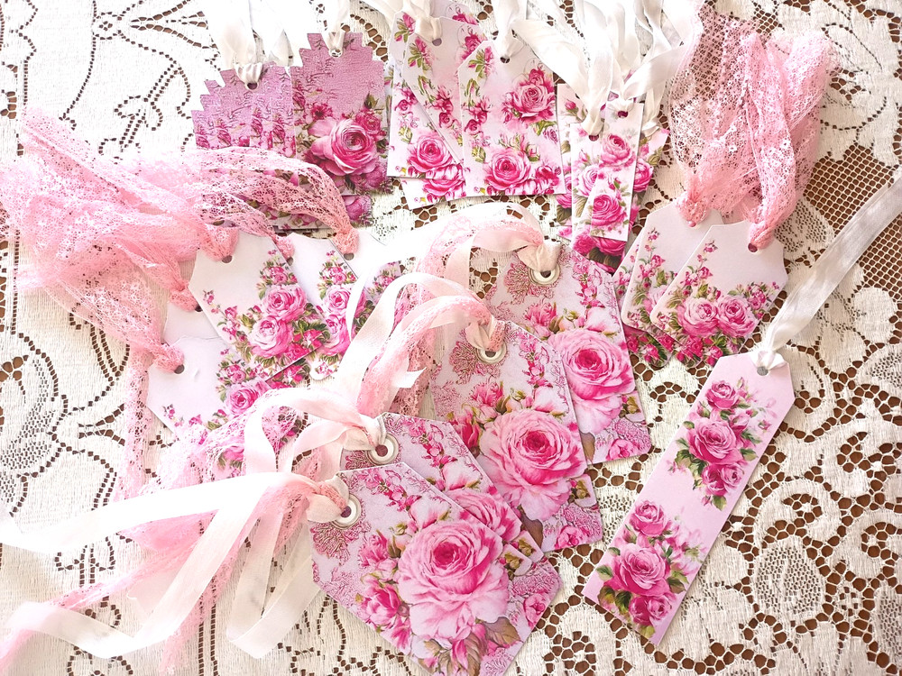 Shabby Chic Rose Romantic Wedding Bridal Baby Shower Garden Hang Tags