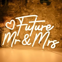 SYLHOME Future Mr & Mrs Led Neon Light Sign Wedding Wall Decor Sign Banner