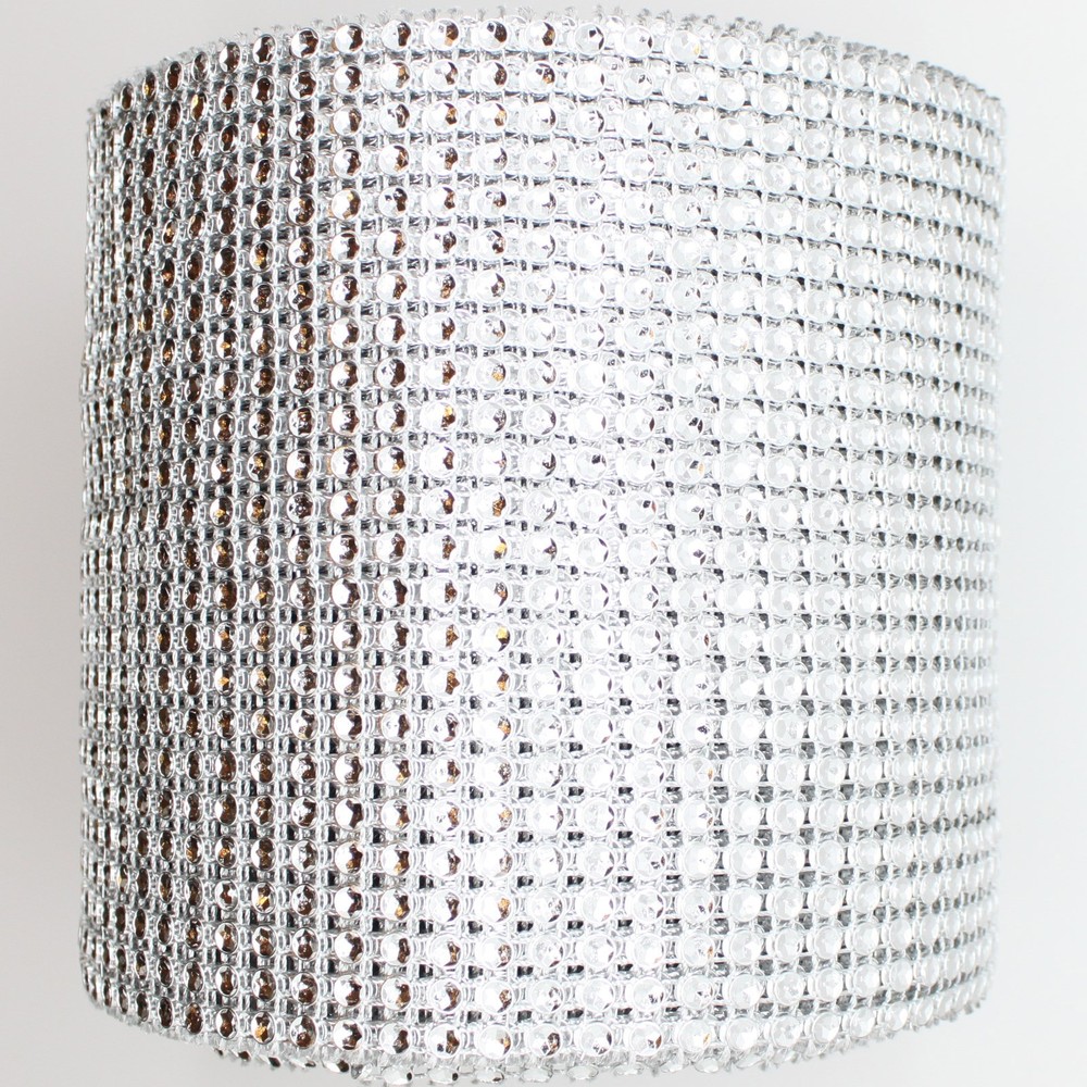 5 YARDS X 4.75″ SILVER DIAMOND MESH WRAP ROLL RHINESTONE SPARKLE BLING RIBBON