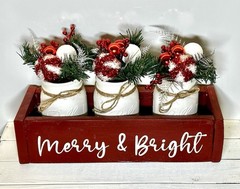 Christmas Table Centerpiece Rustic Mason Jar Decor with Wood Box And Sprigs