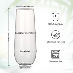 2PCS 100% Tritan Plastic Champagne Flutes,12 Oz stemless 2 Packs Tritan