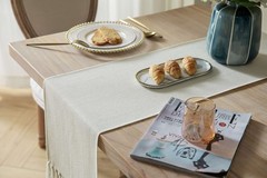 ZeeMart Cream Table Runners 60 Inches Long, Burlap Linen Style Rustic Farmhou…