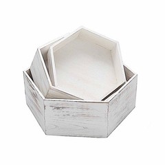 3 Whitewashed Wooden Cake Stand Hexagonal Dessert Display Boxes 13″, White