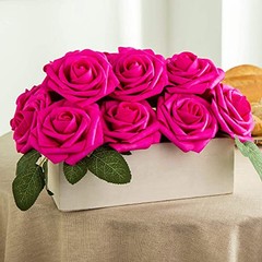 Artificial Flower Foam Rose 25pcs Real Looking Fake Rose with Stems Hot Pink