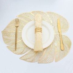 Evevda Gold Leaf Shaped Vinyl Placemats for Dinner Table Set of 8,