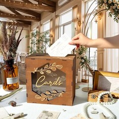 Brown Wedding Card Box with Acrylic Window Wooden Gift Card Box for Wedding R…