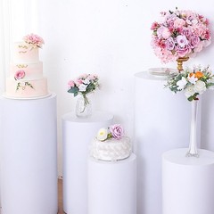 5 WHITE Metal Cylinder Display STANDS Pedestal Riser Columns Party Decorations