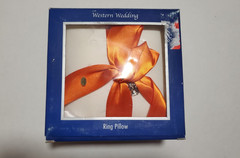 New Montana Silversmiths Country & Western Wedding White Ring Pillow Orange Bow