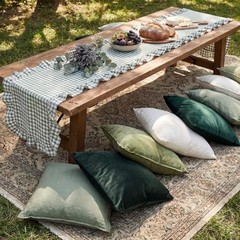 Tegeme Gingham Table Runner 12»x71» Cotton Ruffle Checkered Olive Green Plaid