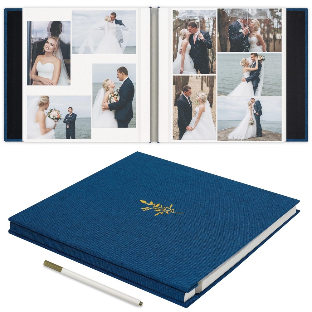 Self Adhesive Photo Album, Navy Blue Scrapbook Album with DIY 60 Blank Pages,…