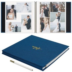 Self Adhesive Photo Album, Navy Blue Scrapbook Album with DIY 60 Blank Pages,…