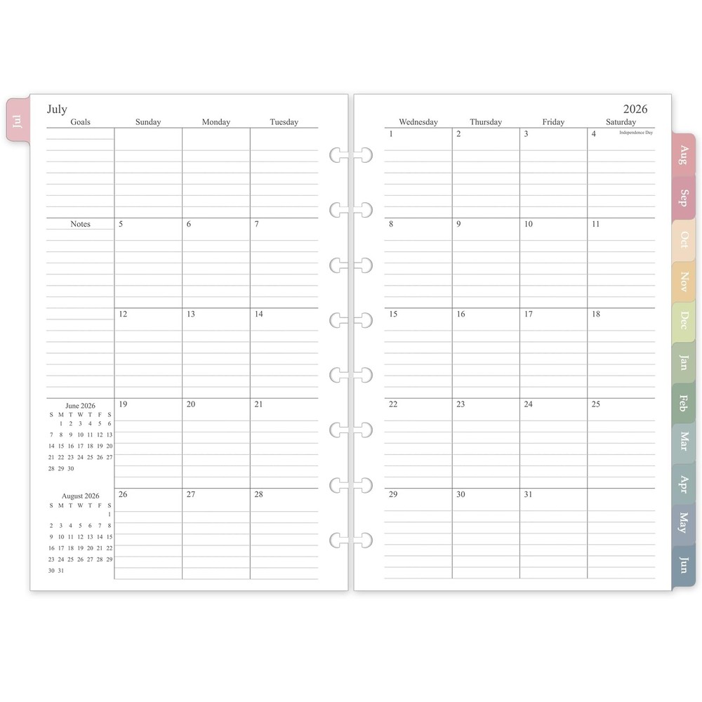 2026-2027 Monthly Planner Refill, Jul. 2026 – Dec. 2027, A5 Medium Size Plann…