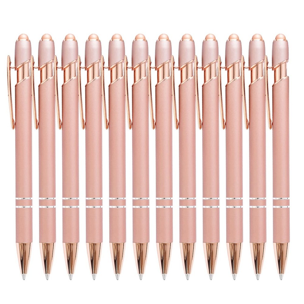 PASISIBICK 12 Pieces Rose Gold Ballpoint Pen with Stylus Tip, 2 in 1 Rose Gol…
