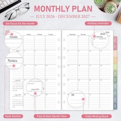 2026-2027 Monthly Planner Refill, Jul. 2026 – Dec. 2027, A5 Medium Size Plann…