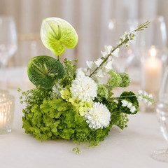 White Green Faux Floral Centerpiece Wedding Table Runner Arrangement Decor