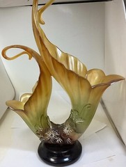 Double Amber/ Green Resin Centerpiece Table Vase Large 18”
