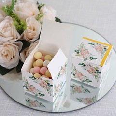 25 GOLD Square 3″ x 3″ Favor BOXES Floral Printed Candy Holders Events Supplies