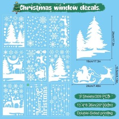 209 Pcs Christmas Window Clings – 9 Sheets White Snowflake Christmas Trees Wi…