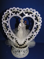 New Vintage Bride & groom black tux with black beaded trim Wedding Cake Top #295