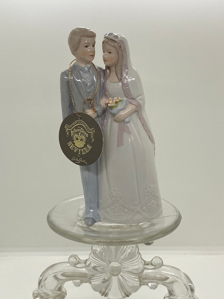 Vintage Lefton Porcelain Bride & Groom Cake Topper-Wedding, Party Decor 7-1/2″