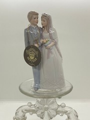 Vintage Lefton Porcelain Bride & Groom Cake Topper-Wedding, Party Decor 7-1/2″