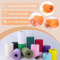 Orange Tulle Fabric Roll 6”by 100 Yards (300 ft) Soft Tulle Spool for DIY Crafti
